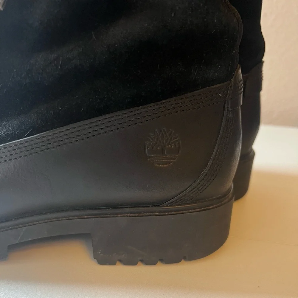 Timberland Warm-Lined Waterproof Roll-Top Boot Black Leather Lug Sole Size 9.5